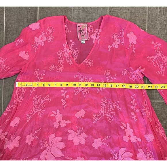 Johnny Was Nathy Lily Dress Medium Size Hot Pink Embroidery Floral NWT $598 - Picture 6 of 13